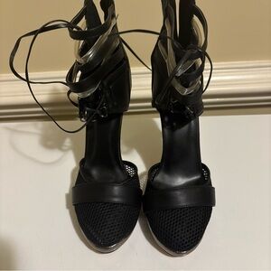 Prabal Gurung Black Mesh and Strap Heels